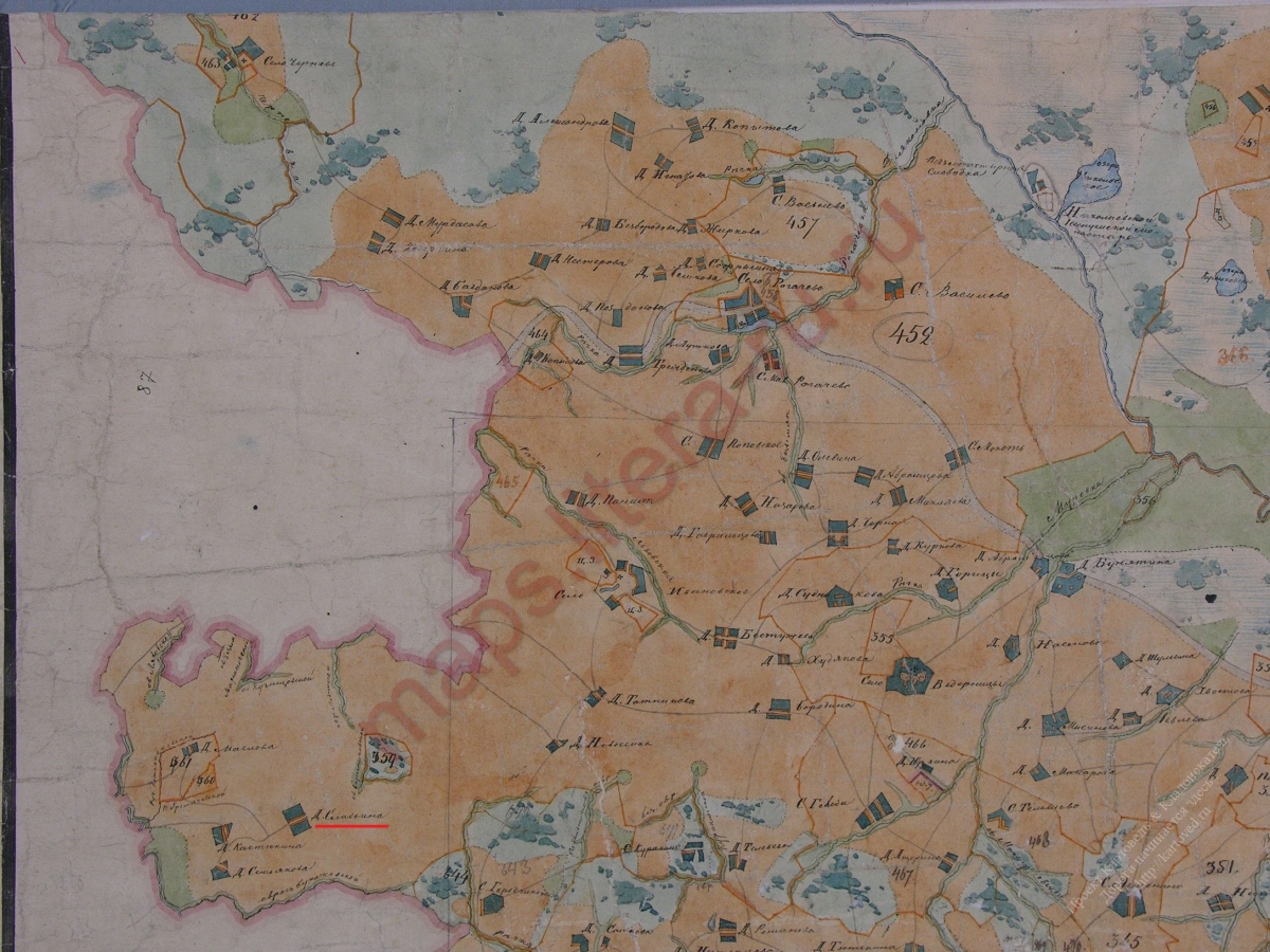 Аладьино на карте 1778-96 годов